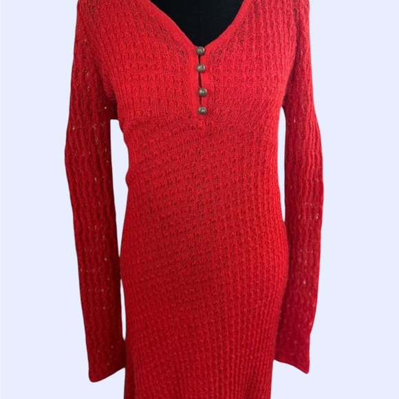 Sparrow Anthropologie red knit sweater dress set long sleeve size L boho - Picture 2 of 8